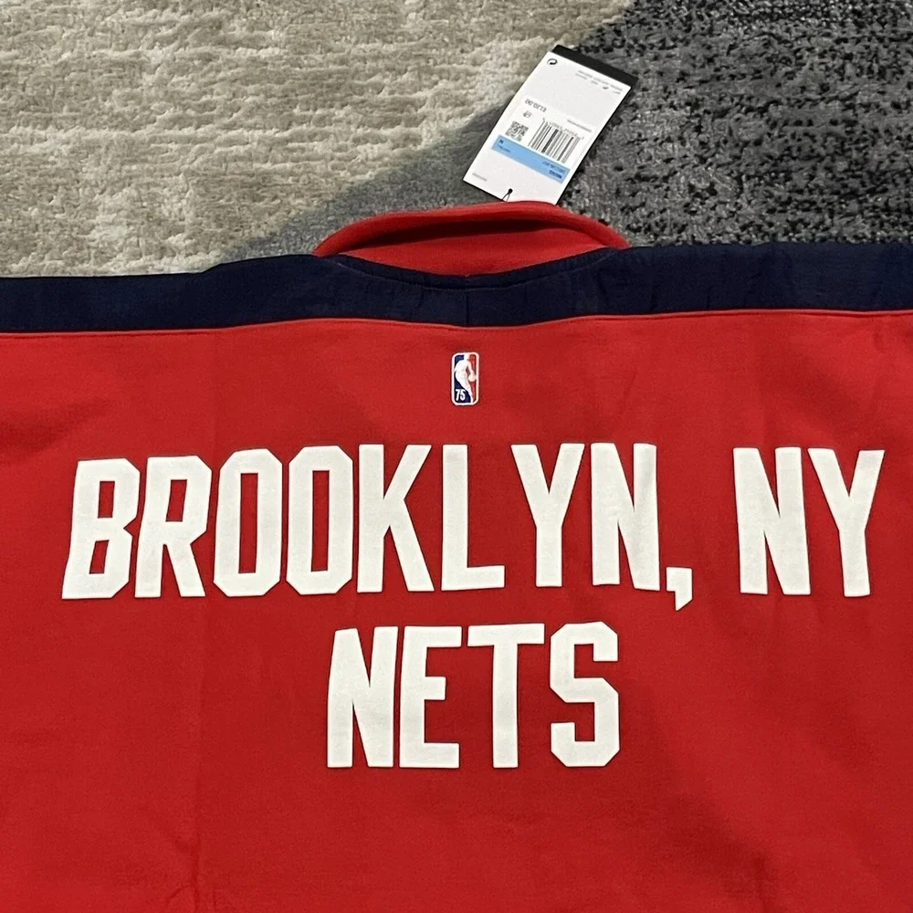 Nike Brooklyn‎ Nets Jacket Men Medium Red NBA Sweatshirt Embroidered 1/4 Zip NEW